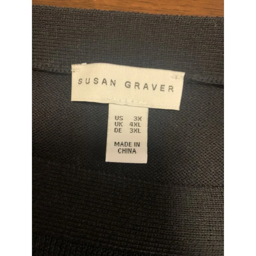 Susan Graver Boat Neck Cotton‎ Viscose Black Sweater Size 3X